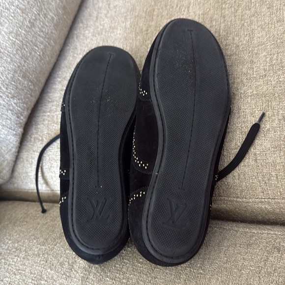 Louis Vuitton Black Suede Sneakers with Gold Studs - size 38.5  US 8.5 - Picture 6 of 6